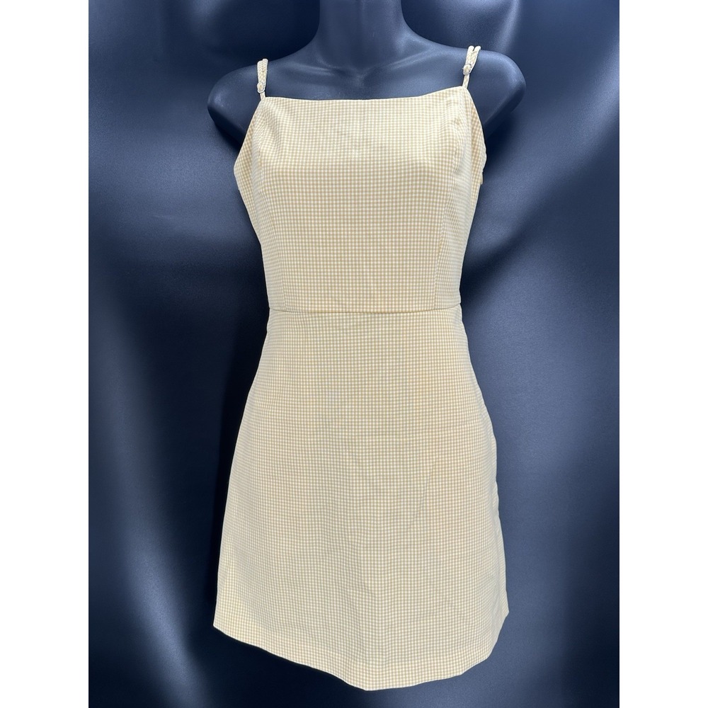 Aritzia Wilfred Saturn‎ Mini Dress Light Yellow Square Pattern Comfy Womens 8